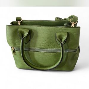 Green Leather Satchel with Double Handles